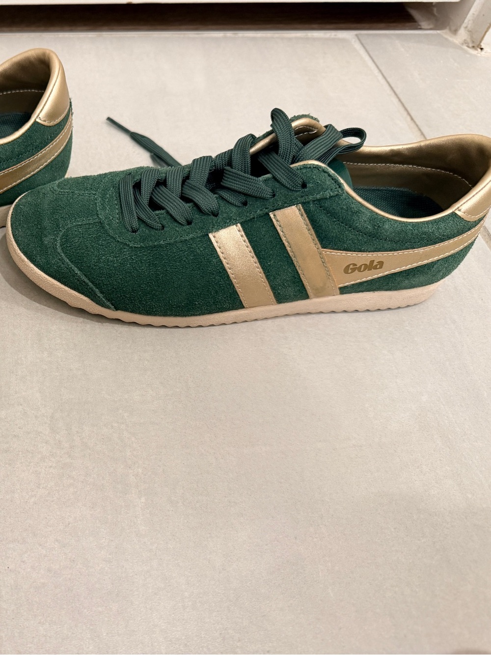 Gola Dark Green Suede Sneakers with Gold Stripes